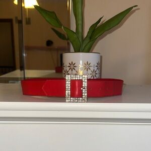 Red Belt with Rhinestone Buckle